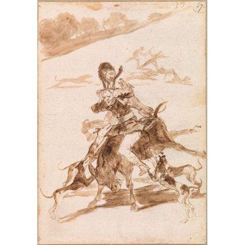 Francisco Goya, Dogs Chasing A Cat On A Man On A Donkey