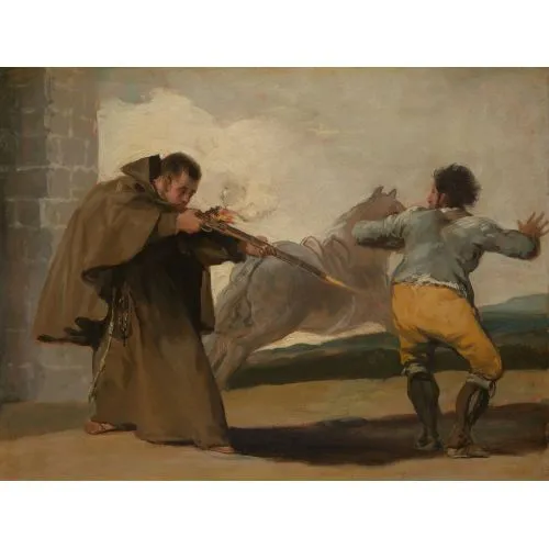 Francisco Goya, Friar Pedro Shoots El Maragato As His Horse Runs Off Romance Francisco Goya, Friar Pedro Shoots El Maragato As His Horse Runs Off Romance Art Movements Canvas, Drawing Paper Prints