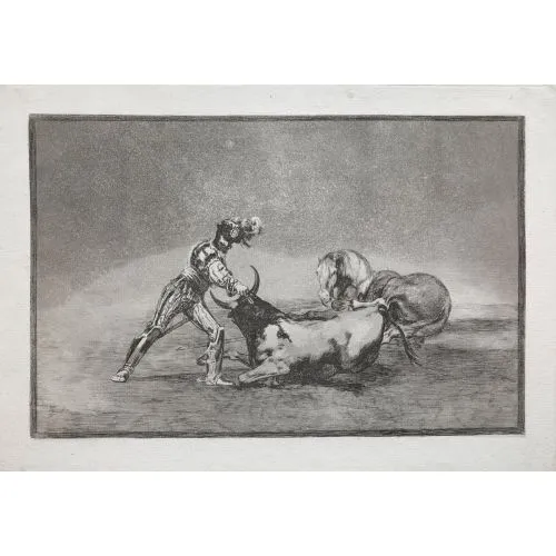 Francisco Goya, La Tauromaquia A Spanish Knight Kills The Bull After Having Lost His Horse Romance Francisco Goya, La Tauromaquia A Spanish Knight Kills The Bull After Having Lost His Horse Romance Art Movements Canvas, Drawing