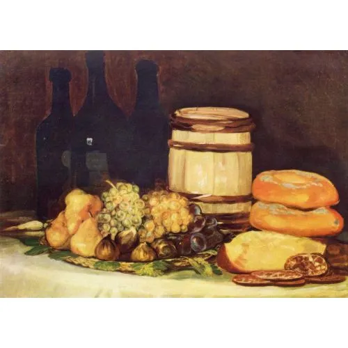 Francisco Goya, Still Life With Bottles Fruits And Bread Romance Francisco Goya, Still Life With Bottles Fruits And Bread Romance Art Movements Canvas, Drawing Paper Prints, Reproduction Oil