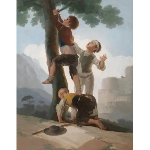 Francisco Goya, Çocuklar Ağaca Tırmanmak Romantizm Francisco Goya, Çocuklar Ağaca Tırmanmak İnsanlar Baskı Tablo Kanvas Efektli Tablo, Resim Kağıdı Baskısı