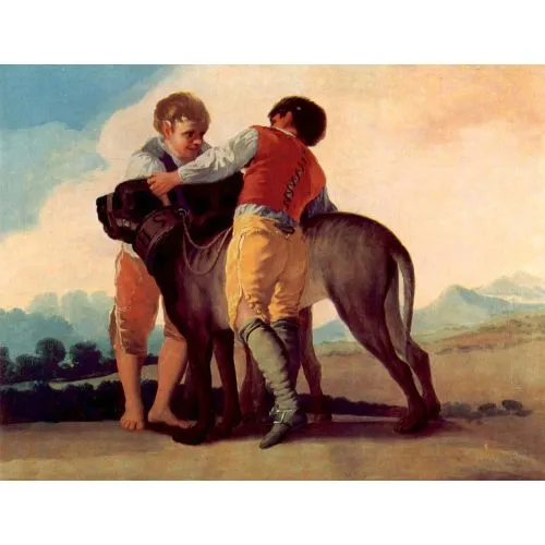 Francisco Goya, Mastiffs İle Çocuklar Romantizm Sanat Akımları Kanvas Efektli Tablo, Resim Kağıdı Baskısı