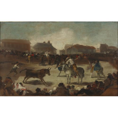 Francisco Goya, Bir Köyde Boğa Güreşi Romantizm Sanat Akımları Kanvas Efektli Tablo, Resim Kağıdı Baskısı