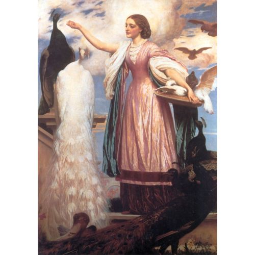 Frederic Leighton A Girl Feeding Peacocks