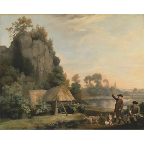 George Stubbs, Creswell Crags Manzaralı Atışa Giden İki Beyefendi Realizm Sanat Akımları Kanvas Efektli Tablo, Resim