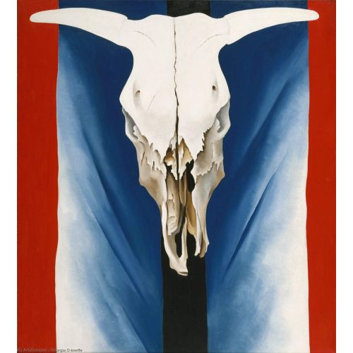 Georgia Okeeffe, Cows Skull Red, White And Blue Modernism Art Movements Canvas, Drawing Paper Prints, Reproduction Oil Painting