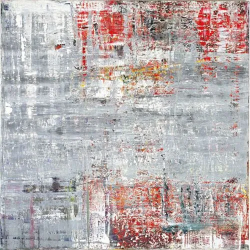 Gerhard Richter, Soyut Tablo, Gri, Kırmızı, Kafes P19-5 Soyut Sanat Akımları Kanvas Efektli Tablo, Resim Kağıdı