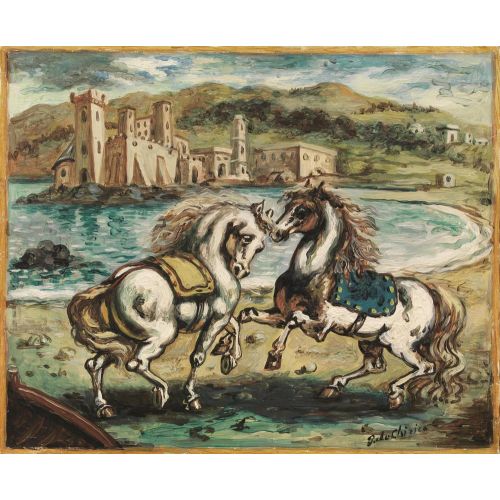 Giorgio De Chirico, Kaleli Bir Manzarada İki At Giorgio De Chirico, Kaleli Bir Manzarada İki At