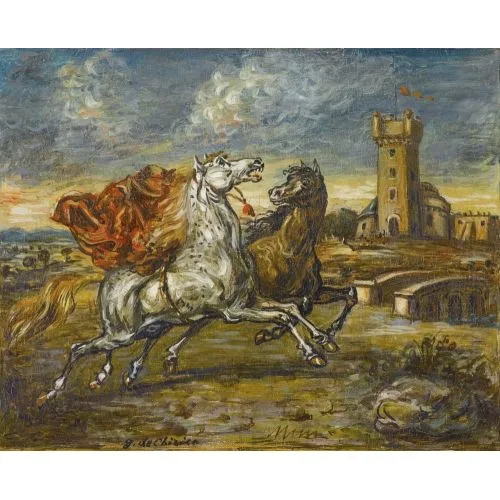 Giorgio De Chirico, At Yarışı Modernizm Sanat Akımları Kanvas Efektli Tablo, Resim Kağıdı Baskısı, Reprodüksiyon ve