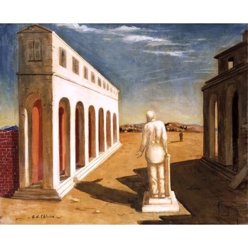Giorgio De Chirico, Piazza Souvenir Dıtalie Sürrealizm Sanat Akımları Kanvas Efektli Tablo, Resim Kağıdı Baskısı