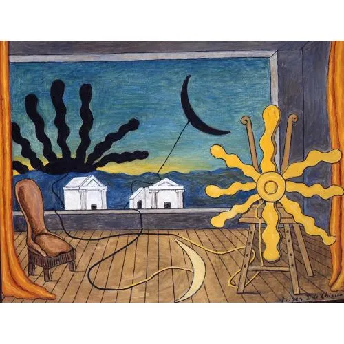 Giorgio De Chirico, Şövalede Güneş 2 Sürrealizm Sanat Akımları Kanvas Efektli Tablo, Resim Kağıdı Baskısı