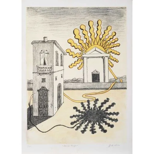 Giorgio De Chirico, Sole Sul Tempio Surrealism Art Movements Canvas, Drawing Paper Prints, Reproduction Oil Painting and High