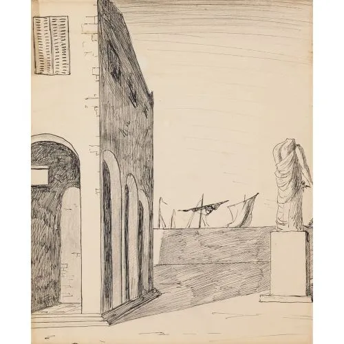 Giorgio De Chirico, Studio Per Piazza Ditalia Surrealism Art Movements Canvas, Drawing Paper Prints, Reproduction Oil Painting