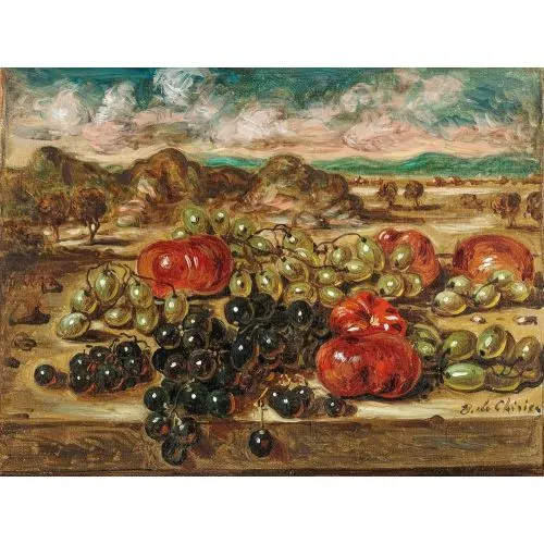 Giorgio De Chirico, Uva E Pomodori Surrealism Giorgio De Chirico, Uva E Pomodori Surrealism Art Movements Canvas, Drawing Paper Prints, Reproduction Oil Painting and High
