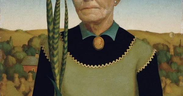 Grant Wood Woman With Plants