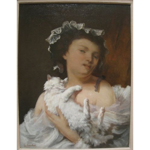 Gustave Courbet, Woman With A Cat Realism Gustave Courbet Woman With A Cat Realism Art Movements Canvas, Drawing Paper Prints, Reproduction Oil Painting and High