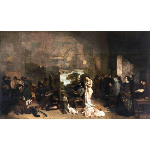 Gustave Courbet Ressam Atölyesi İnsanlar Sanat Akımları Kanvas Efektli Tablo, Resim Kağıdı Baskısı, Reprodüksiyon ve
