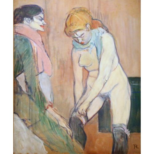 Henri De Toulouse Lautrec Femme Tirant Son Bas Huile Sur Carton