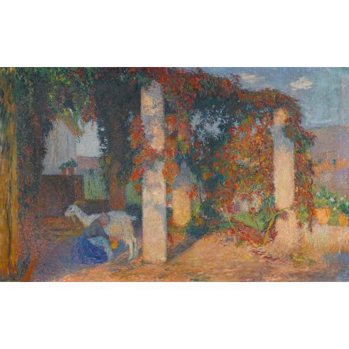 Henri Martin, Jeune Fille Trayant Une Chevre Sous La Pergola De Marquayrol