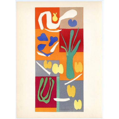 Henri Matisse, Turuncu Ve Kırmızı Zemin Üzerine Beyaz Yosun Henri Matisse, Turuncu Ve Kırmızı Zemin Üzerine Beyaz Yosun