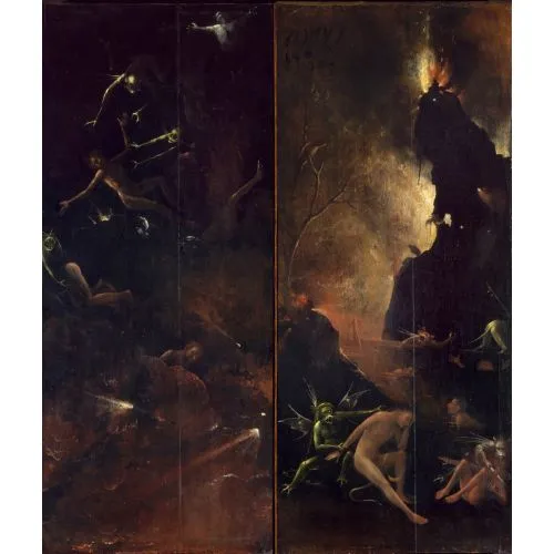 Hieronymus Bosch, Cehennem 2 İnsanlar Hieronymus Bosch, Cehennem 2 Figür Baskı Tablo Kanvas Efektli Tablo, Resim Kağıdı Baskısı, Reprodüksiyon ve Yüksek