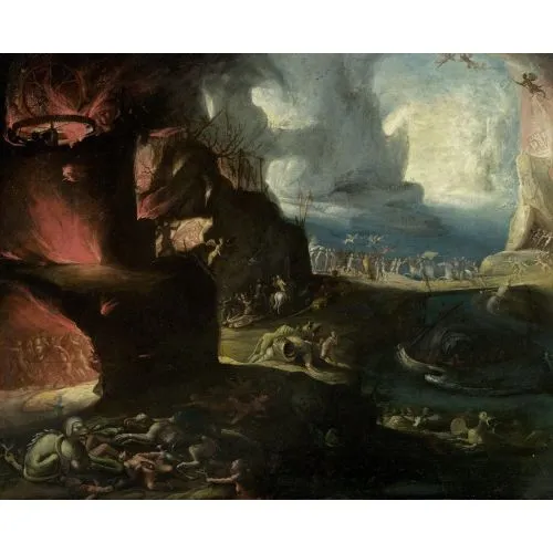 Hieronymus Bosch, Cehennem Manzarası Manzara Hieronymus Bosch, Cehennem Manzarası Manzara Baskı Tablo Kanvas Efektli Tablo, Resim Kağıdı Baskısı, Reprodüksiyon ve