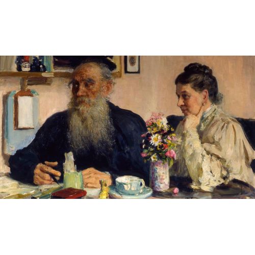 Ilya Repin, Portrait Of Leo Tolstoy With His Wife Realism Art Movements Canvas, Drawing Paper Prints, Reproduction Oil Painting