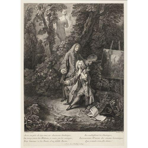 Jean-Antoine Watteau, Portrait Of Julienne And Watteau In Garden Playing Violincello