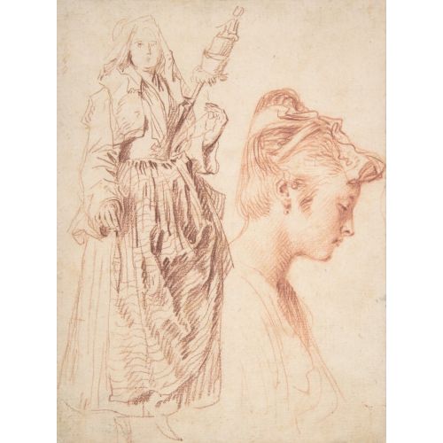 Jean-Antoine Watteau, Standing Woman Holding A Spindle