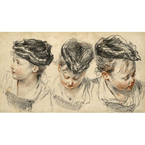 Jean-Antoine Watteau, Three Head Studies Of A Girl Wearing A Hat Jean-Antoine Watteau, Three Head Studies Of A Girl Wearing A Hat
