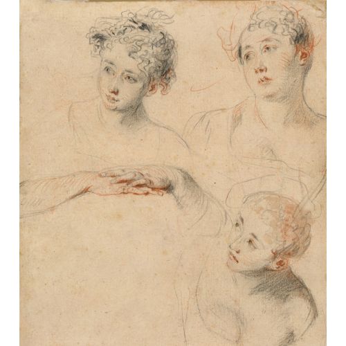 Jean-Antoine Watteau, Three Studies of a Womans Head Rococo Art Movements Jean-Antoine Watteau, Three Studies of a Womans Head