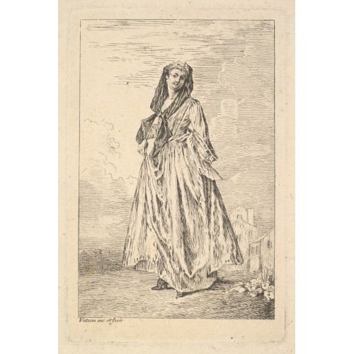 Jean-Antoine Watteau, Eteğini Tutarak Yürüyen Kadın