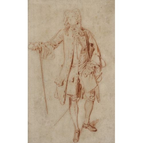 Jean-Antoine Watteau, Gentilhomme Debout Tenant Avec Sa Canne