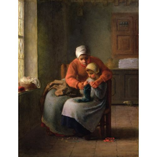 Jean Francois Millet, The Knitting Lesson Jean Francois Millet, The Knitting Lesson