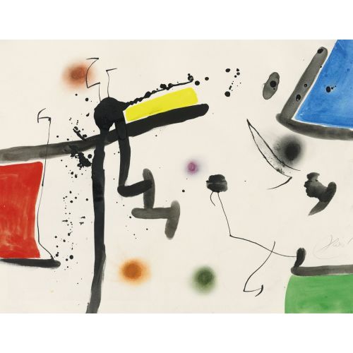 Joan Miro, Personnage Et Oiseaux Dans Un Paysage II