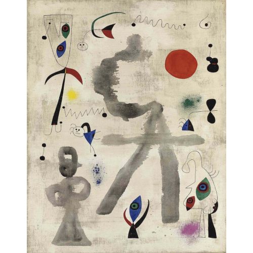 Joan Miro, Personnages Et Oiseaux Devant Le Soleil