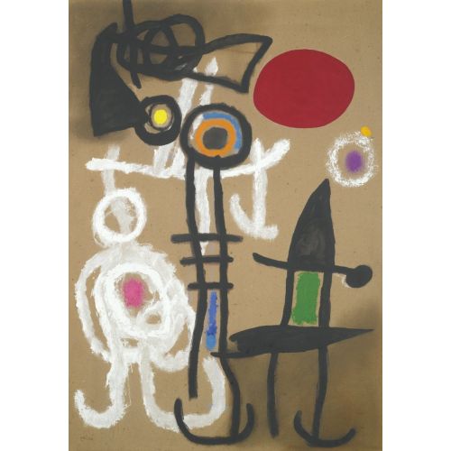 Joan Miro, Personnages Et Oiseaux Devant Le Soleil II