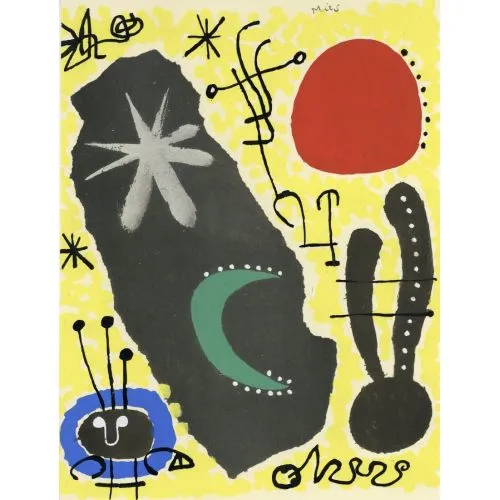 Joan Miro Stencil Kağıt Tutkalı Sürrealizm Sanat Akımları Kanvas Efektli Tablo, Resim Kağıdı Baskısı, Reprodüksiyon