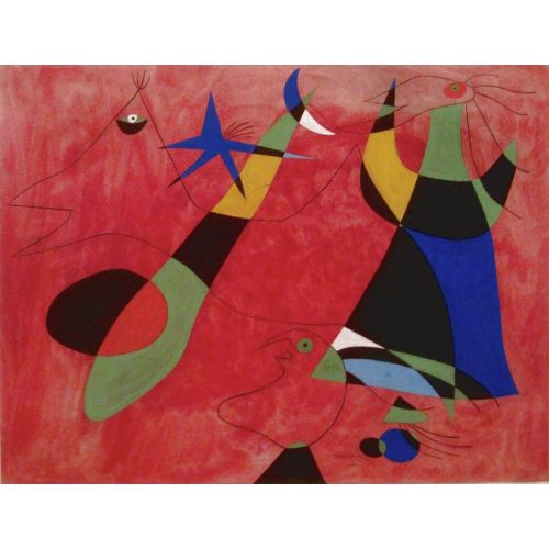 Joan Miro Red Composition Surrealism Art Movements Canvas, Drawing Paper Prints, Reproduction Oil Painting and High Resolution