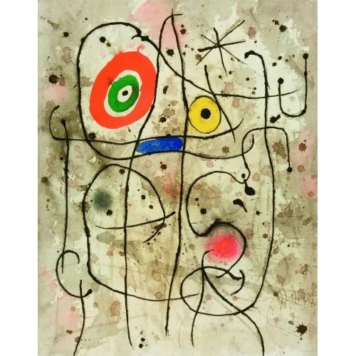 Joan Miro, Composition Au Visage Figure Joan Miro Composition Au Visage Surrealism Art Movements Canvas, Drawing Paper Prints, Reproduction Oil Painting and High