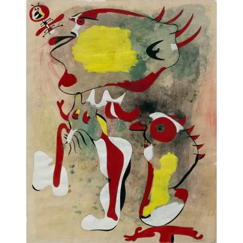 Joan Miro Two Figures And A Dragonfly Surrealism Art Movements Canvas, Drawing Paper Prints, Reproduction Oil Painting and High