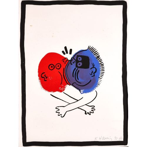 Keith Haring, The Story Of Red And Blue 2 Pop Art Art Movements Canvas, Drawing Paper Prints, Reproduction Oil Painting and High