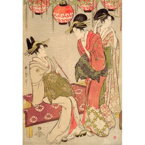 Kitagawa Utamaro, Three Courtesans Ukiyo-e Kitagawa Utamaro, Three Courtesans Ukiyo-e Art Movements Canvas, Drawing Paper Prints, Reproduction Oil Painting and High