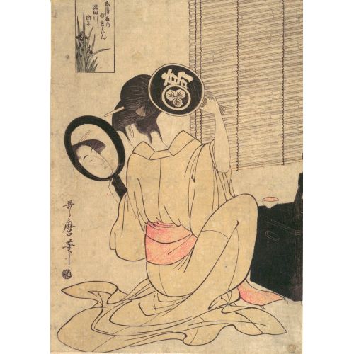 Kitagawa Utamaro, Using Two Mirrors To Observe Her Coiffure Ukiyo-e Art Movements Canvas, Drawing Paper Prints, Reproduction Oil