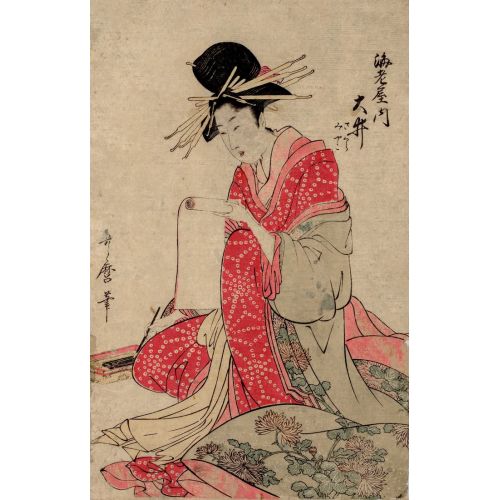 Kitagawa Utamaro, Woman Of The Yoshiwara Reading Scroll Kitagawa Utamaro, Woman Of The Yoshiwara Reading Scroll