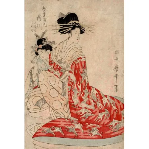 Kitagawa Utamaro, Yoshiwara Kadın Ve Kız Ukiyo-e Kitagawa Utamaro, Yoshiwara Kadın Ve Kız Ukiyo-e Sanat Akımları Kanvas Efektli Tablo, Resim Kağıdı Baskısı
