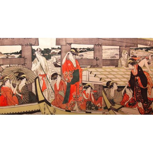 Kitagawa Utamaro, Women On Boats On Sumida River, Under Ryogoku Bridge Kitagawa Utamaro, Women On Boats On Sumida River, Under Ryogoku Bridge