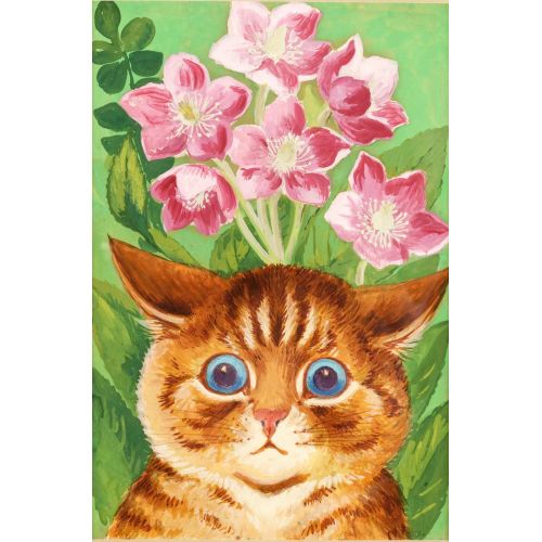 Louis Wain, Çiçekler Ve Yapraklar Önünde Erken Dönem İspanyol Bir Kedi