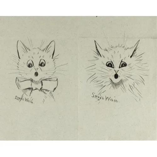 Louis Wain, Şarkı Söyleyen İki Kedinin Çizimleri Art Nouveau Sanat Akımları Louis Wain, Şarkı Söyleyen İki Kedinin