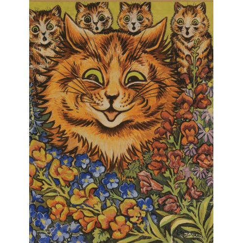 Louis Wain, Çiçekler Arasında Dört Yavru İle Kedi